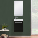 Meuble lave-mains noir carbone NEVADA avec robinet chromé et miroir tablette blanche