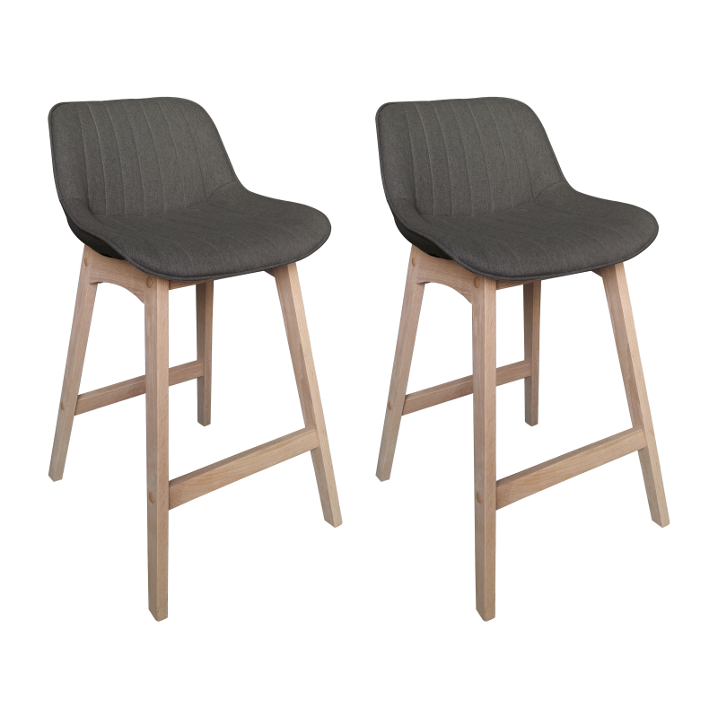 Tabouret de bar tissu gris foncé - MELLOW - Lot de 2