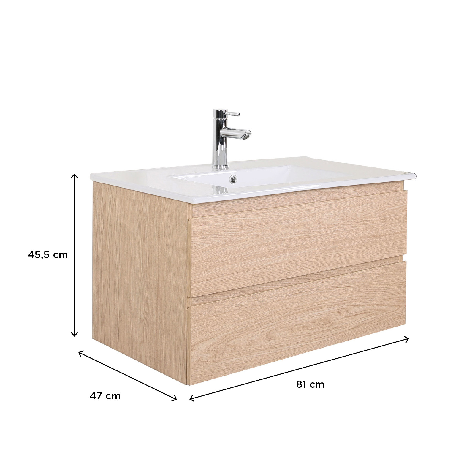 Ensemble meuble de salle de bain SORRENTO 80cm avec robinet noir et miroir