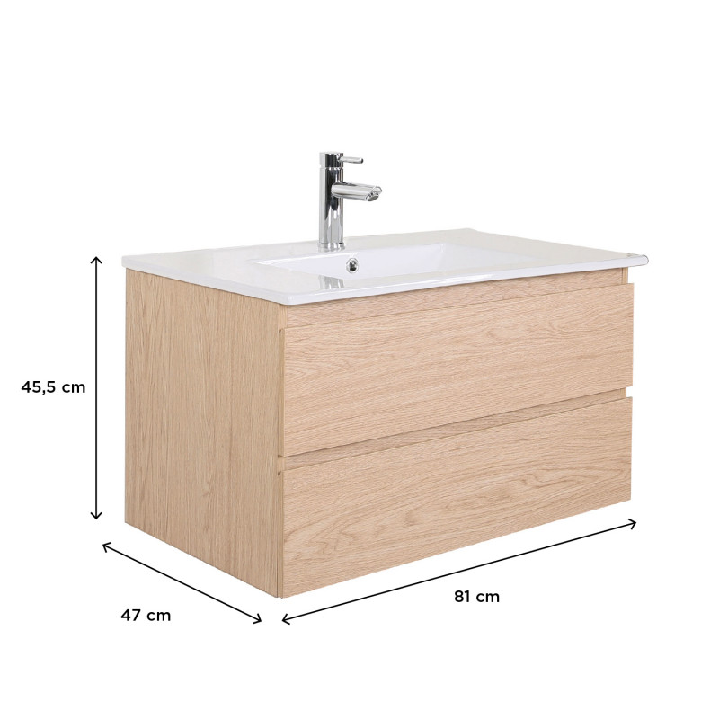 Ensemble meuble de salle de bain SORRENTO 80cm avec robinet noir et miroir