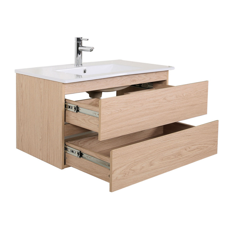 Ensemble meuble de salle de bain SORRENTO 80cm avec robinet noir et miroir