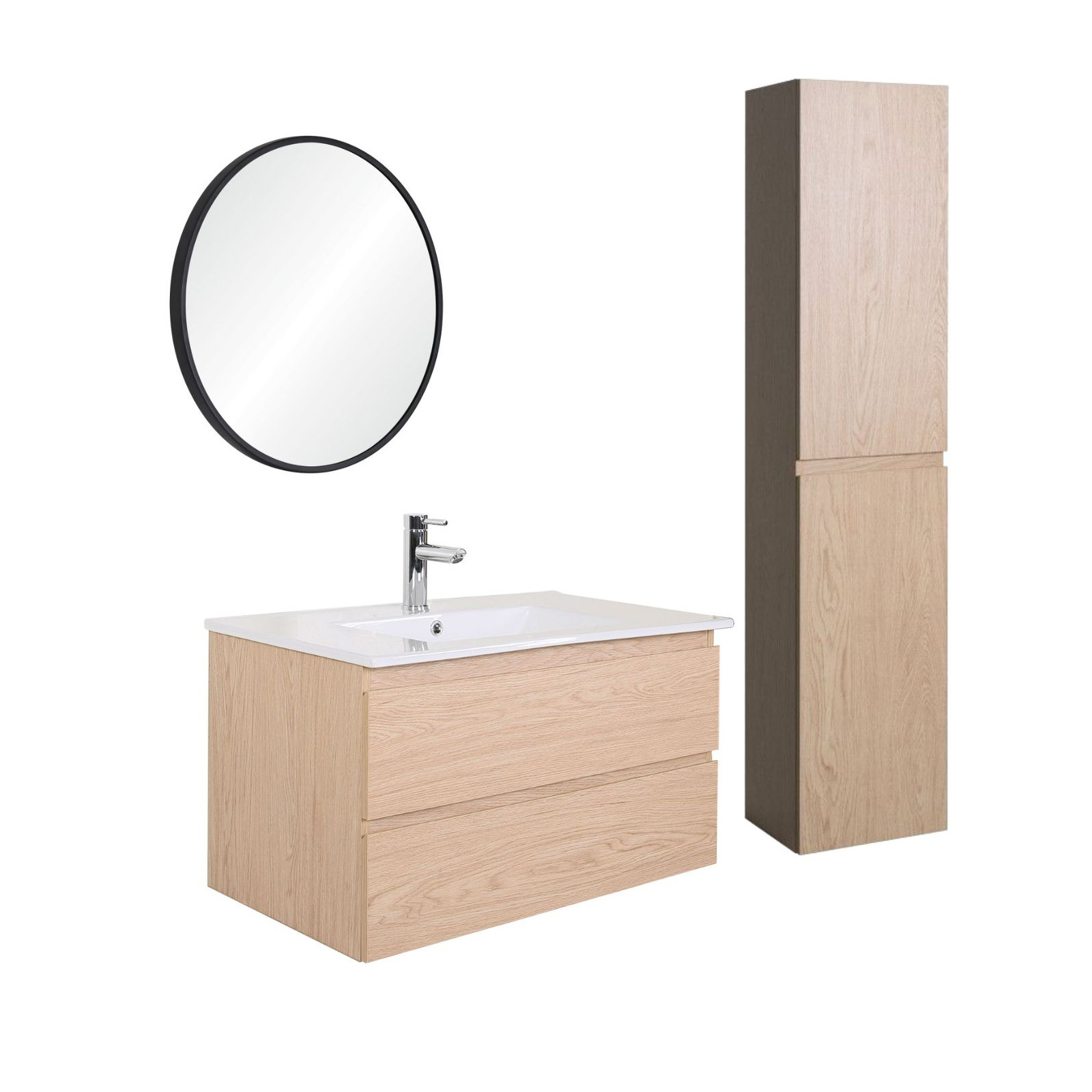 Ensemble de meuble de salle de bain 4 pièces SORRENTO 80 cm avec colonne décor chêne
