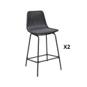 Tabourets de bar en métal et rotin noir 65 cm BALI - Lot de 2