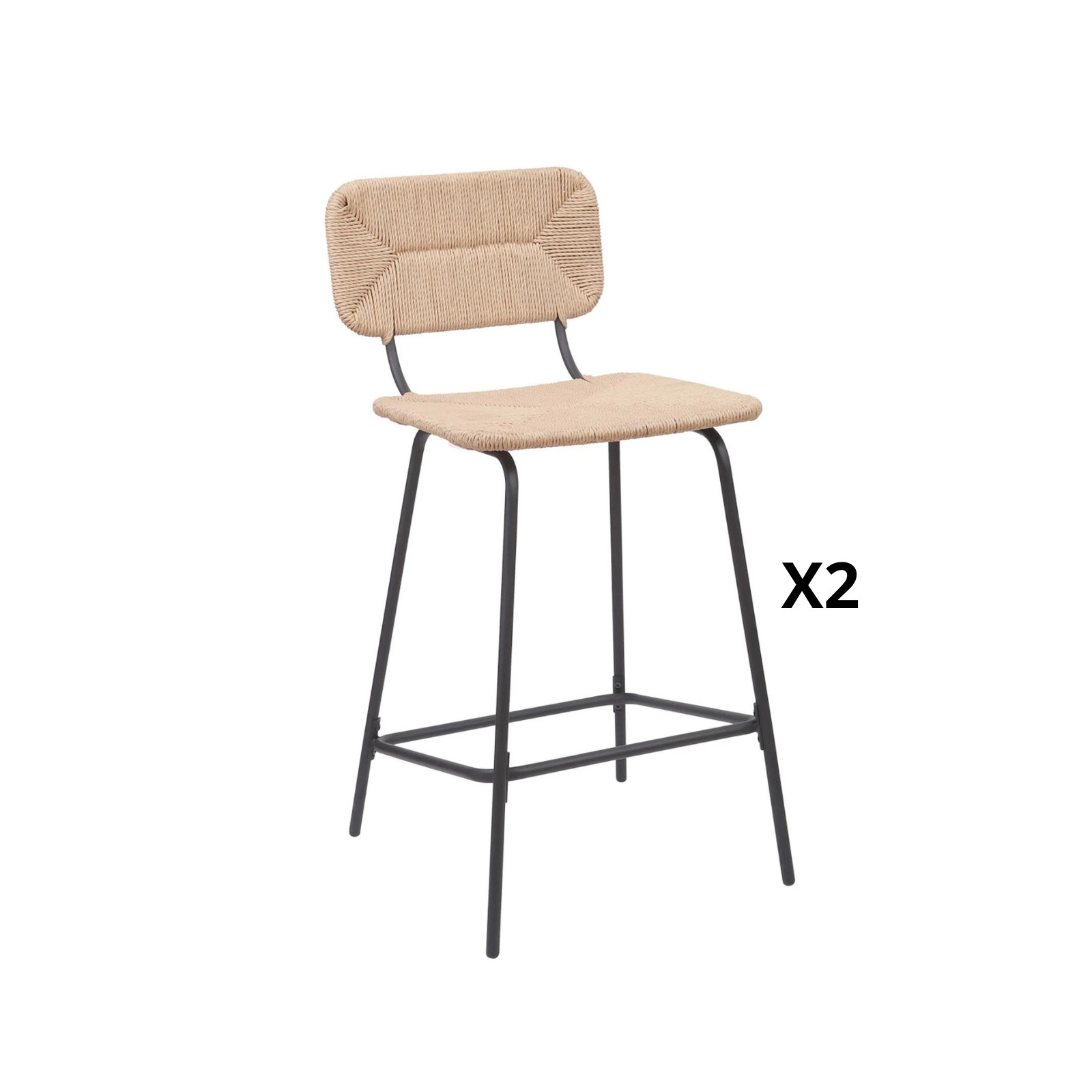 Tabourets de bar en métal et corde tressée 65 cm NEMA - Lot de 2