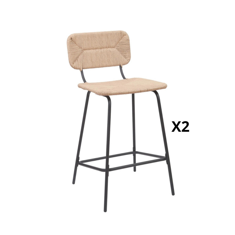 Tabourets de bar en métal et corde tressée 65 cm NEMA - Lot de 2