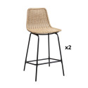 Lot de 2 tabourets de bar en métal et rotin 65 cm BALI