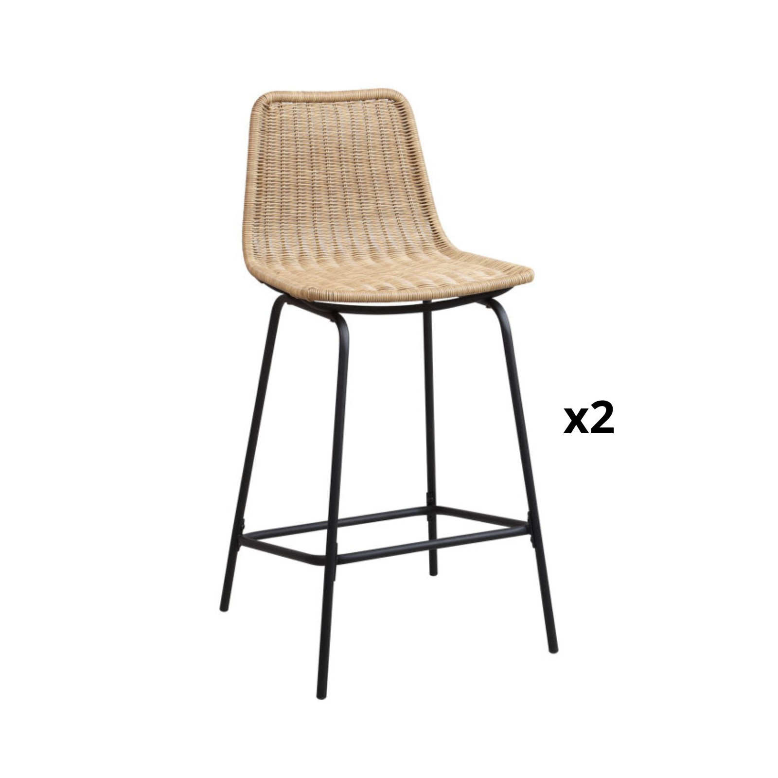 Lot de 2 tabourets de bar en métal et rotin 65 cm BALI