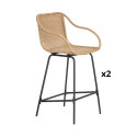 Lot de 2 chaises d'îlot en rotin et pieds métal 65 cm MOOREA