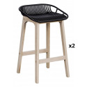 Lot de 2 tabourets de bar assise noire et pieds en chêne 65 cm MALMO