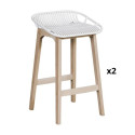 Lot de 2 tabourets de bar en chêne et assise blanche 65 cm MALMO