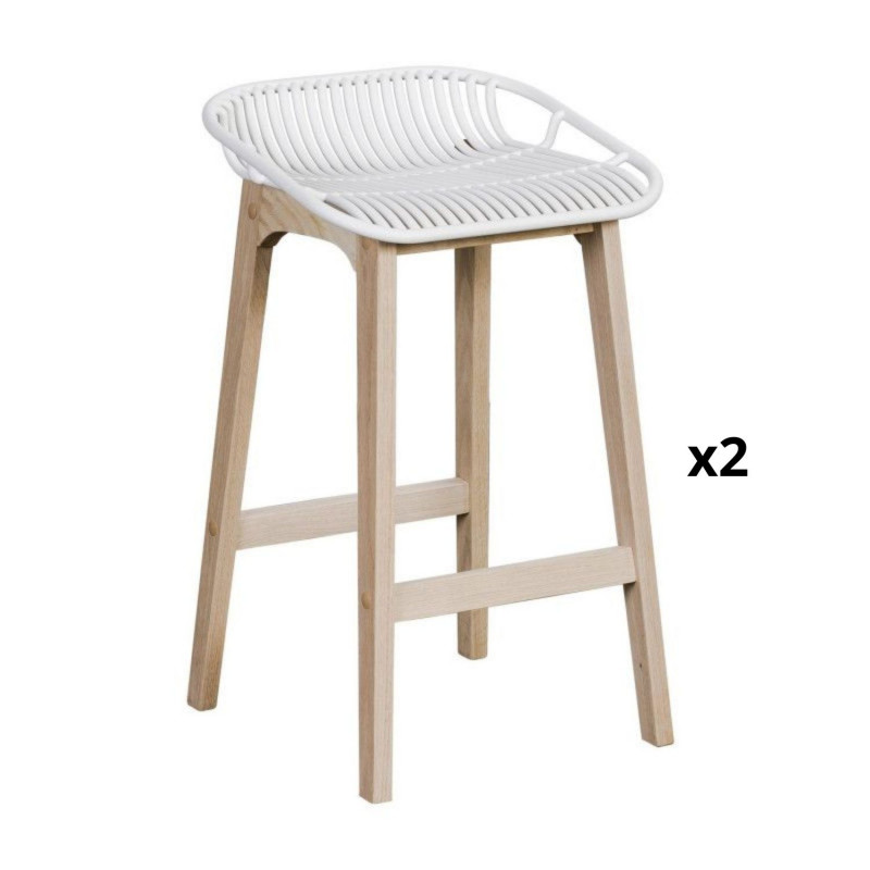 Lot de 2 tabourets de bar en chêne et assise blanche 65 cm MALMO