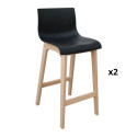 Lot de 2 tabourets de bar assise noire et pieds en chêne 65 cm TANNA
