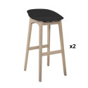 Lot de 2 tabourets de bar assise noire et pieds en chêne 65 cm RIVA
