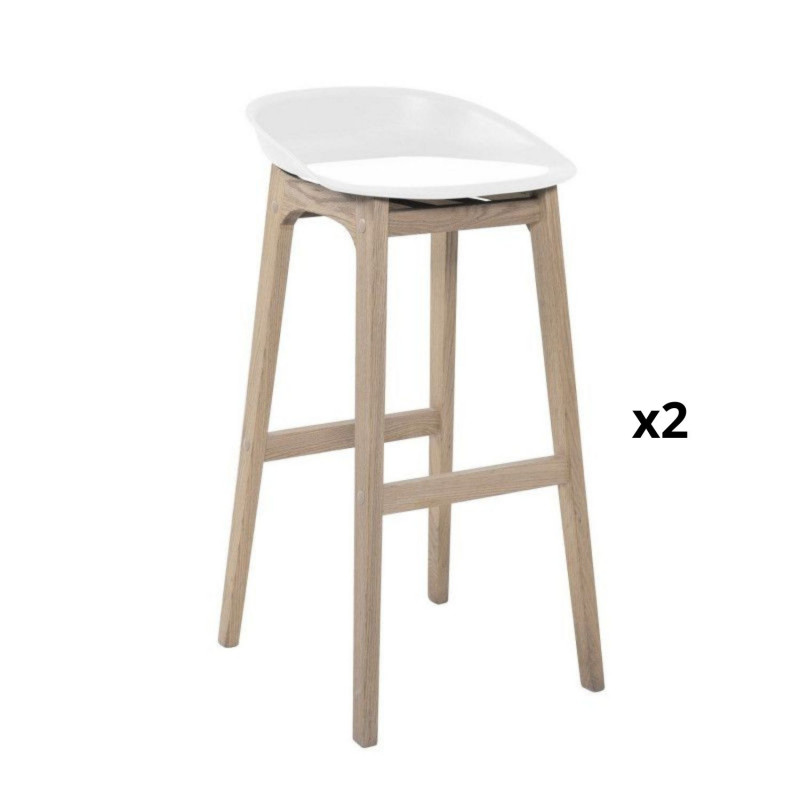 Lot de 2 tabourets de bar en chêne et assise blanche 65 cm RIVA