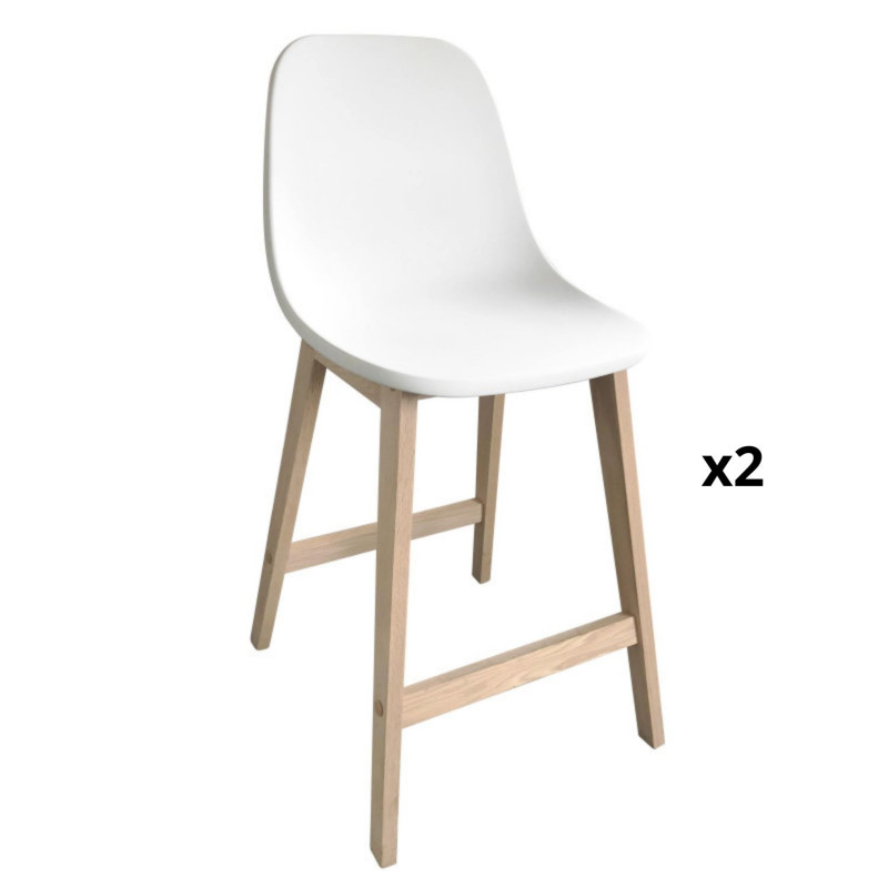 Lot de 2 tabourets de bar avec dossier et pieds en chêne 65 cm ELIOS