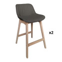 Lot de 2 tabourets de bar tissu gris foncé et pieds chêne 65 cm MELLOW