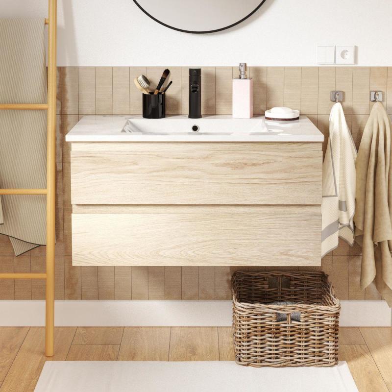 Ensemble meubles de salle de bain 2 pièces SORRENTO 80cm décor chêne