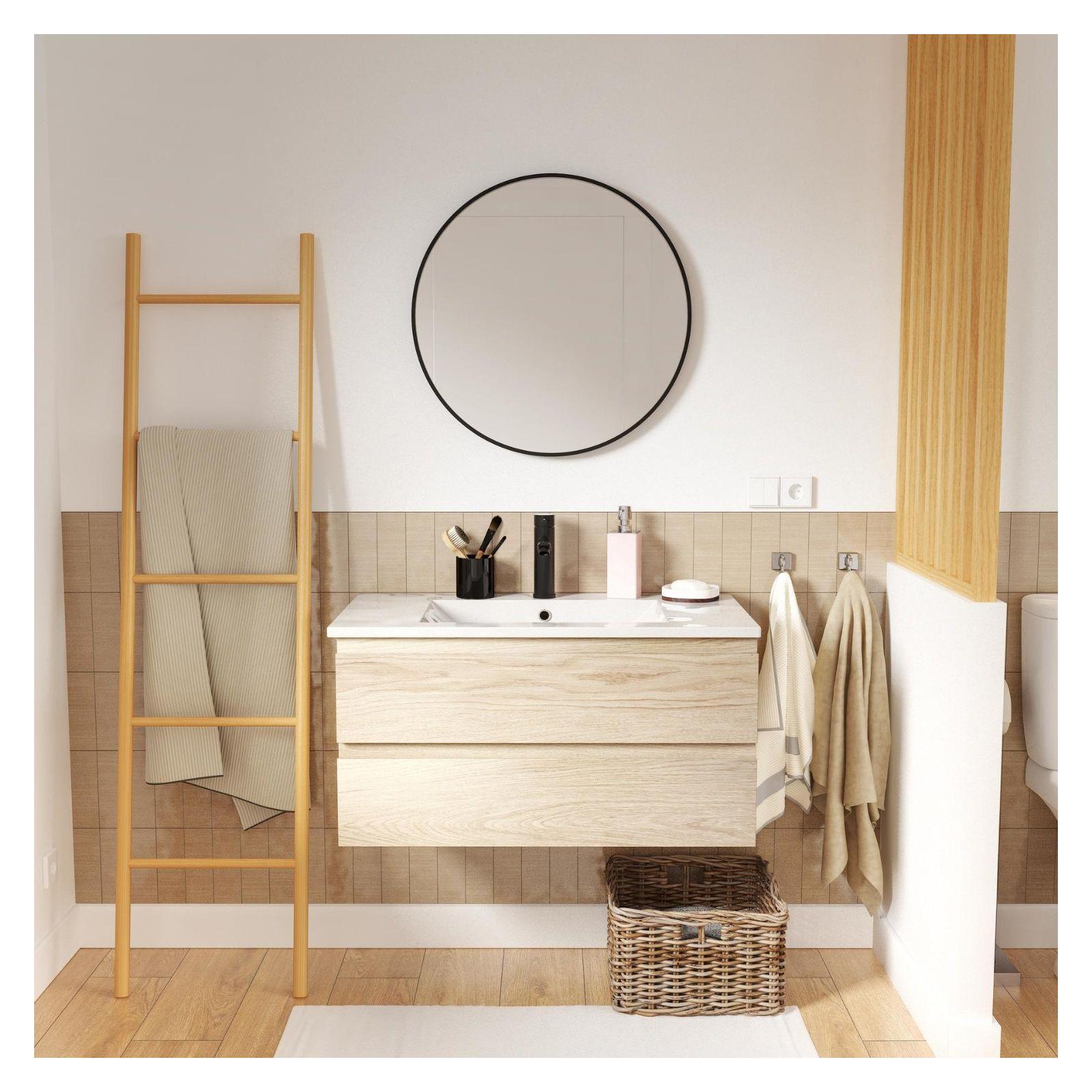 Ensemble meuble de salle de bain SORRENTO 80cm avec robinet noir et miroir