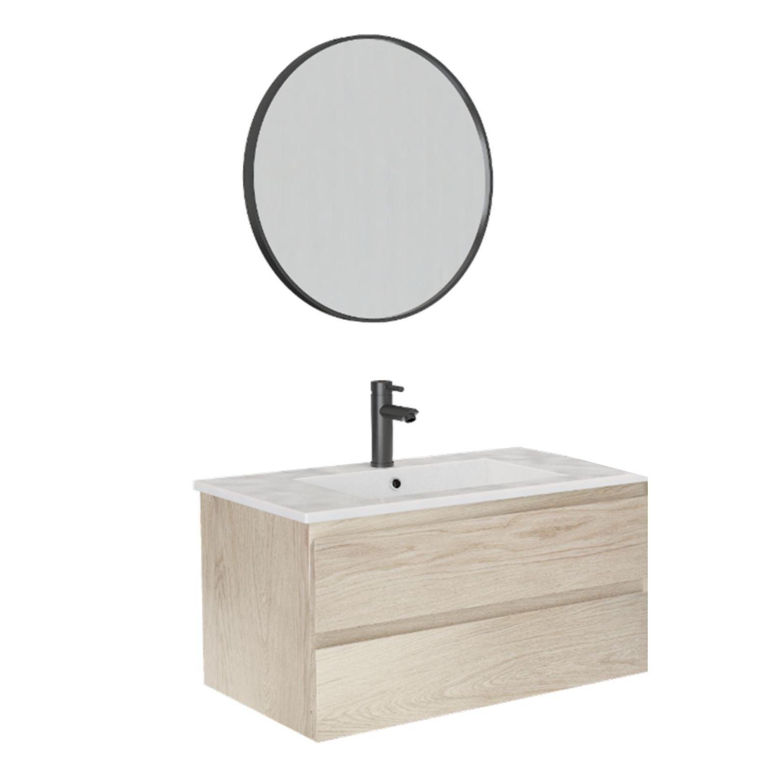 Ensemble meuble de salle de bain SORRENTO 80cm avec robinet noir et miroir
