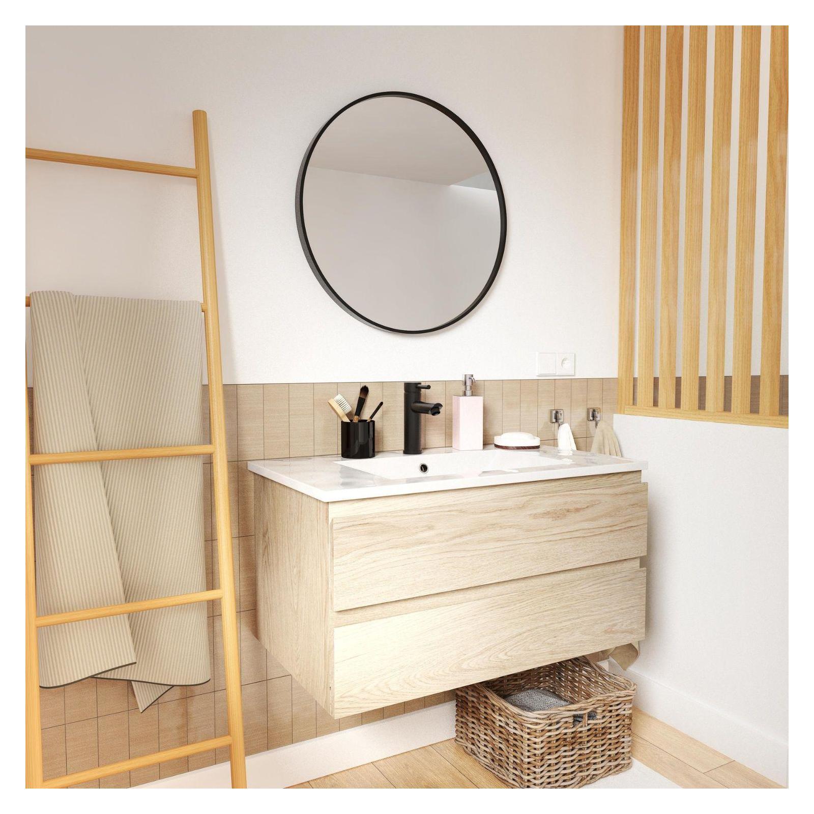 Ensemble meuble de salle de bain SORRENTO 80cm avec robinet noir et miroir