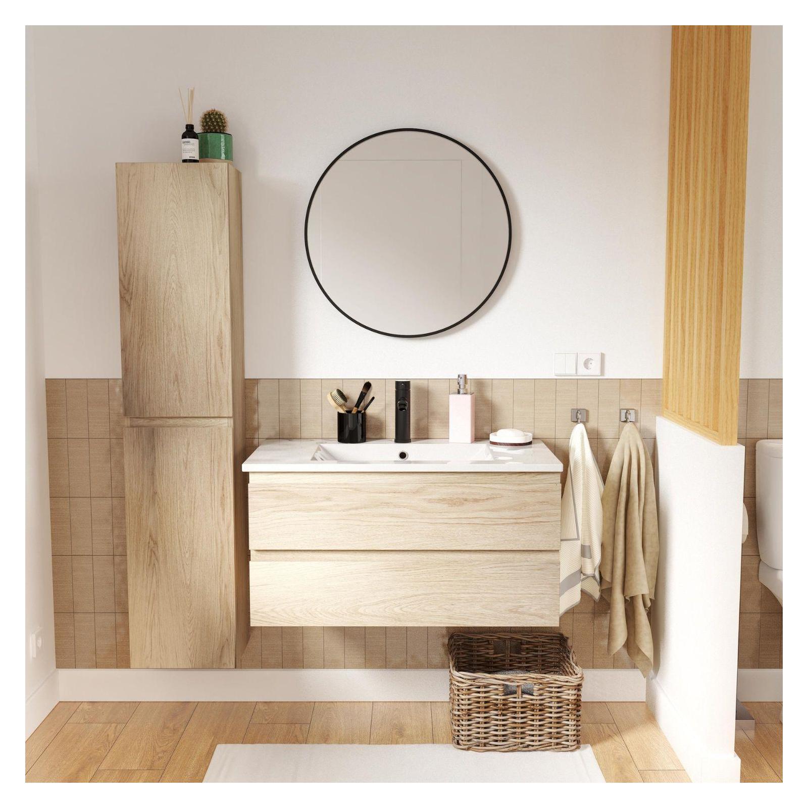 Ensemble de meuble de salle de bain 4 pièces SORRENTO 80 cm avec colonne décor chêne
