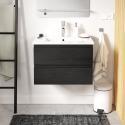 Ensemble meuble simple vasque décor chêne carbone 60cm + vasque + robinet