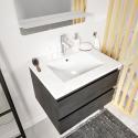 Ensemble meuble simple vasque décor chêne carbone 60cm + vasque + robinet