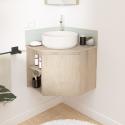 Ensemble meuble d'angle simple vasque décor chêne + vasque + robinet