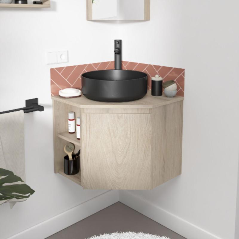 Ensemble meubles de salle de bain 3 pièces d'angle décor chêne SORRENTO