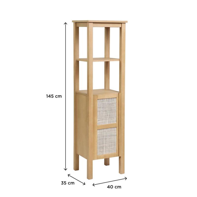 Colonne de salle de bain porte cannage chêne 145 cm