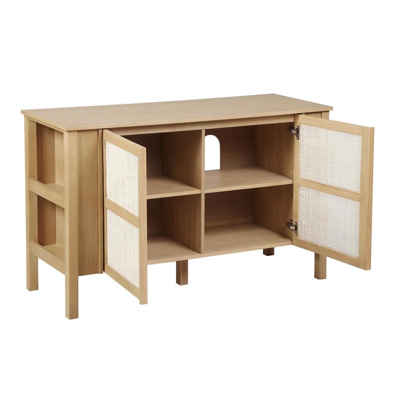 Meuble double vasque chêne portes cannage 130 cm
