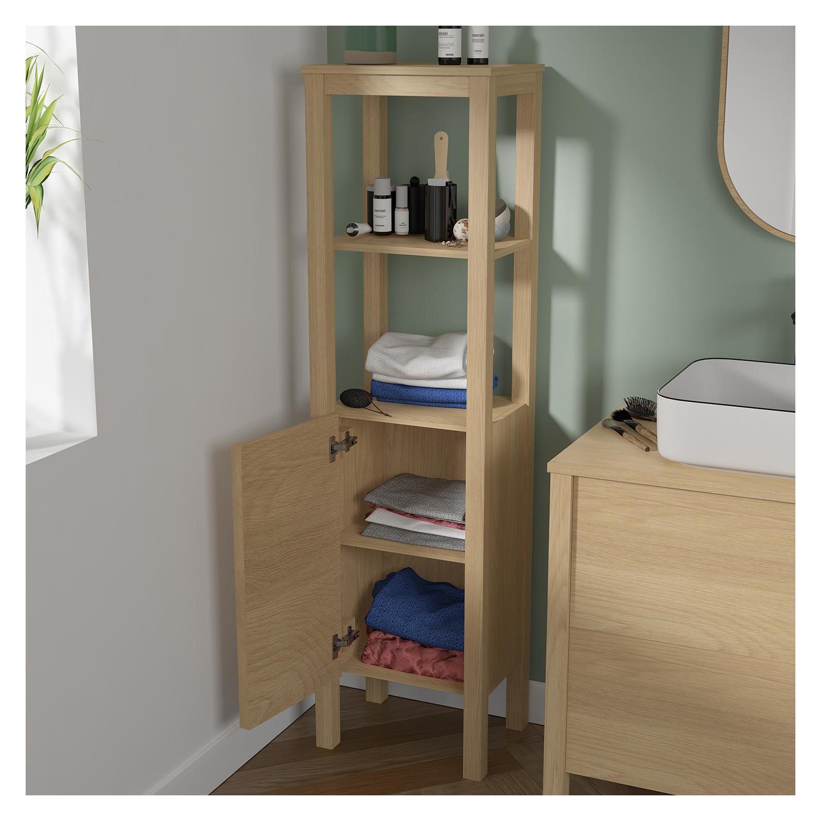Colonne de salle de bain porte lisse chêne 145 cm
