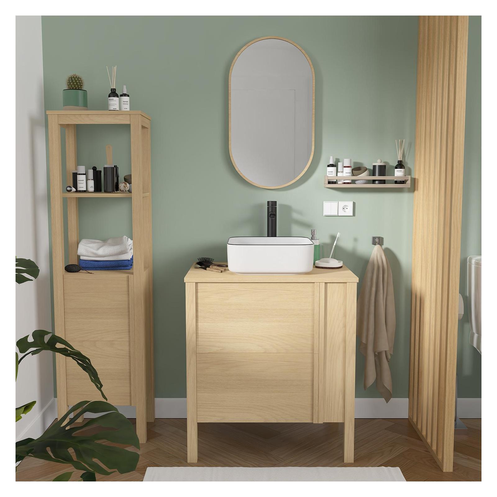 Meuble simple vasque chêne porte lisse 70 cm