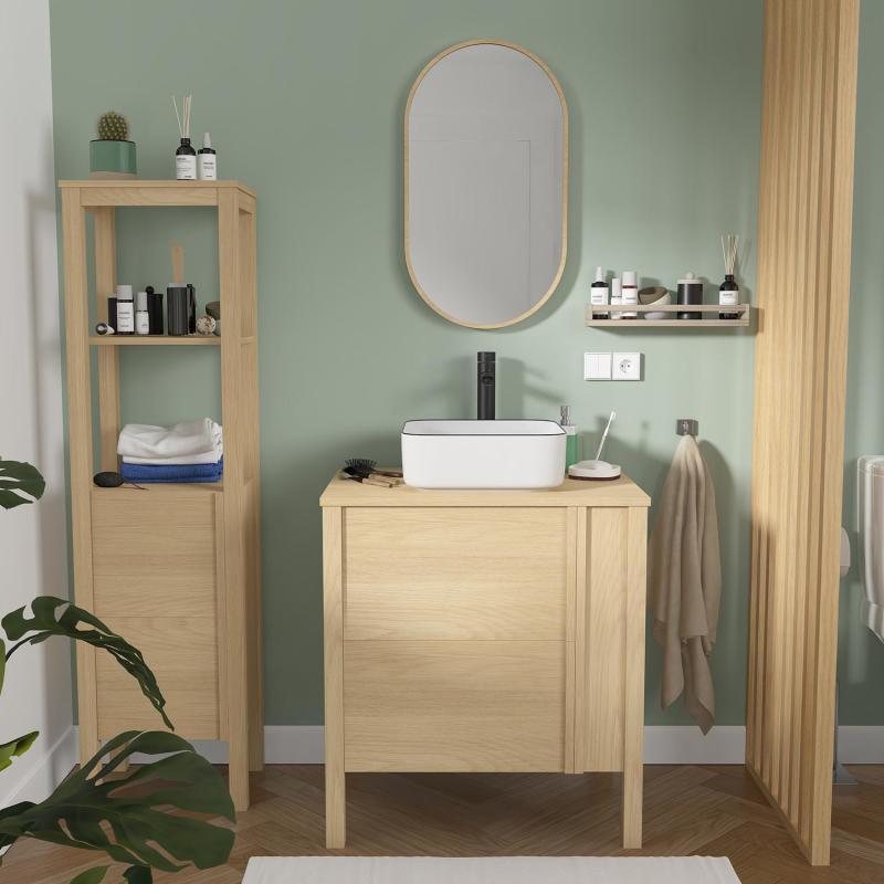 Meuble simple vasque chêne porte lisse 70 cm