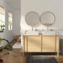 Ensemble meuble double vasque chêne portes lisses 130 cm + vasque + robinet + miroir
