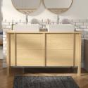 Ensemble meuble double vasque chêne portes lisses 130 cm + vasque