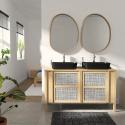 Ensemble meuble double vasque chêne portes cannage 130 cm + vasque + robinet + miroir