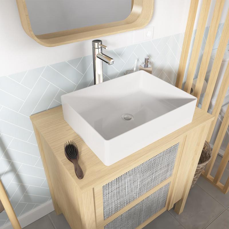 Meuble salle de bain 90 cm ROMY blanc + miroir led 90 cm x 80 cm