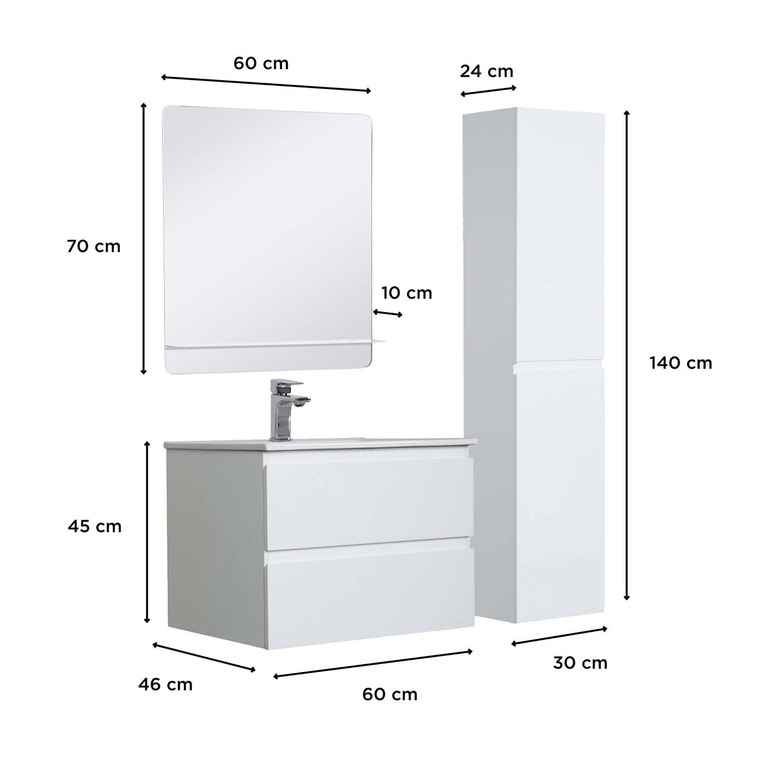 Ensemble meuble simple vasque décor chêne  60cm + vasque + miroir + colonne