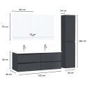 Ensemble meuble double vasque noir carbone 120cm + vasque + 2 miroirs + colonne