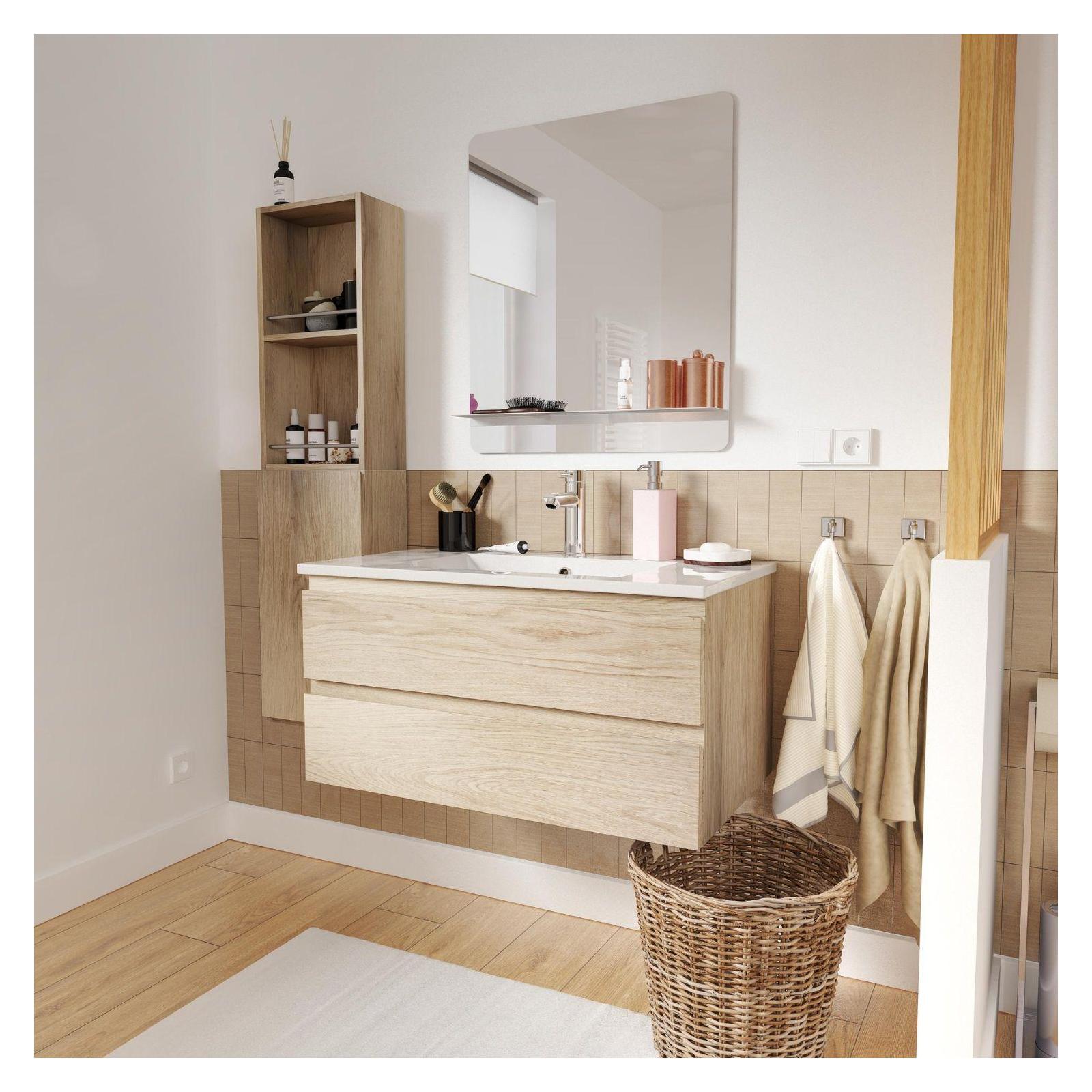 Meuble simple vasque décor chêne  80cm + vasque