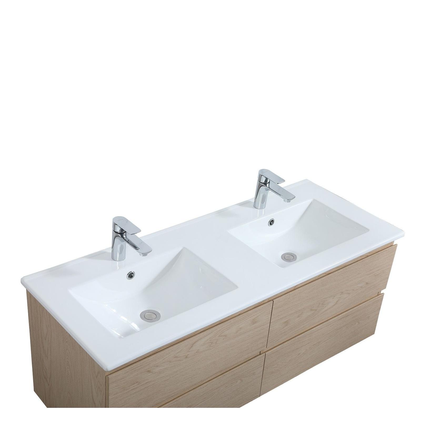 Ensemble meuble double vasque décor chêne  120cm  + plan double vasque + 2 miroirs