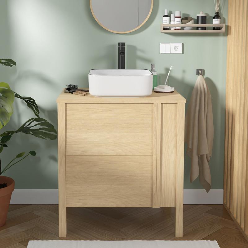 Ensemble meuble simple vasque chêne porte lisse 70 cm + vasque
