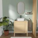 Ensemble meuble simple vasque chêne porte lisse 70 cm + vasque + robinet + miroir