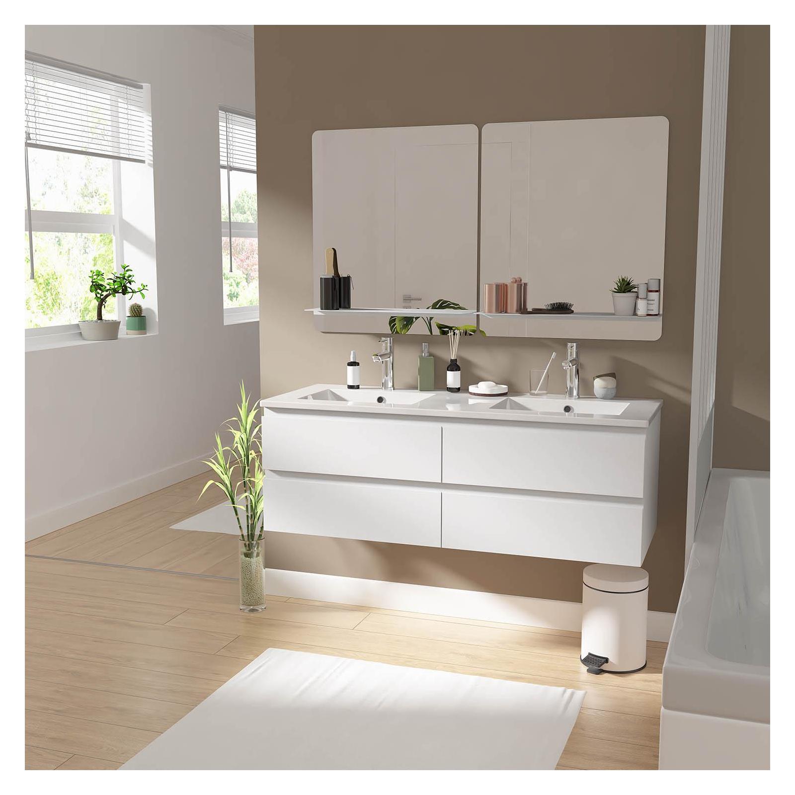 Ensemble meuble double vasque blanc  120cm  + plan double vasque + 2 miroirs