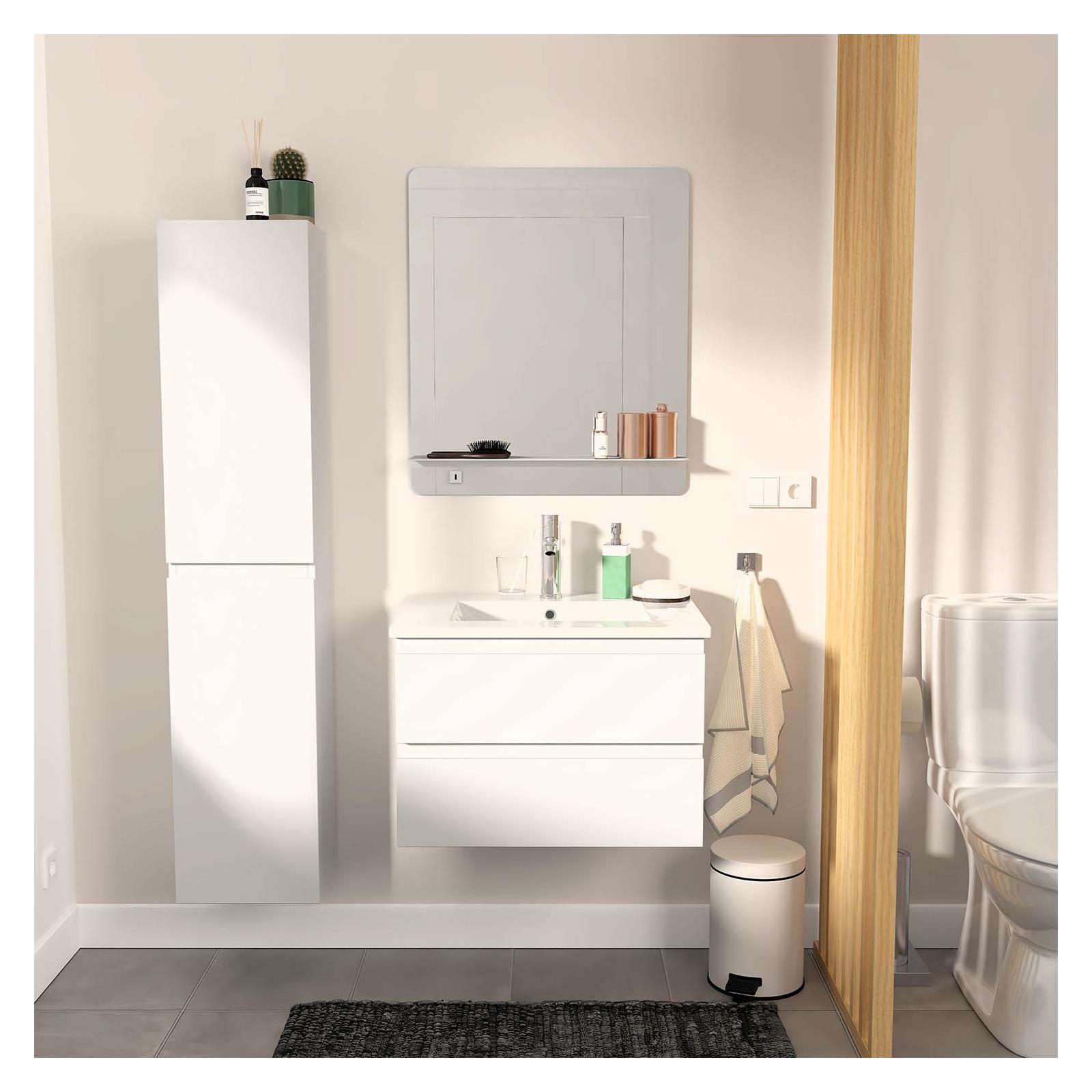 Ensemble meuble simple vasque blanc  60cm + vasque + miroir + colonne