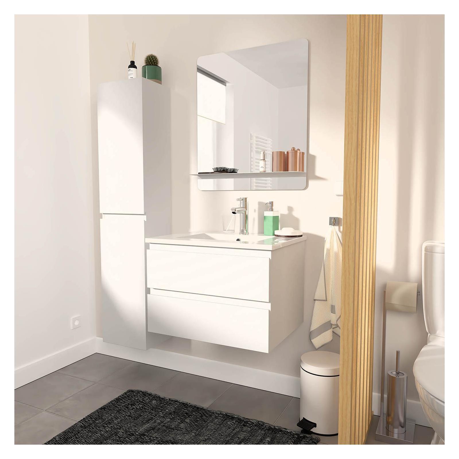 Ensemble meuble simple vasque blanc  60cm + vasque + miroir + colonne