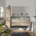 Ensemble meuble double vasque décor chêne  120cm + vasque + 2 miroirs + colonne