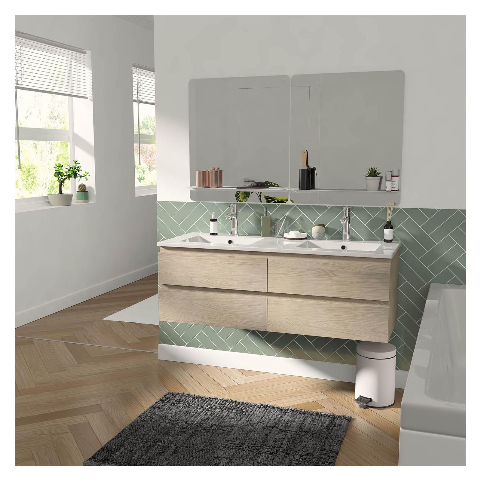 Ensemble meuble double vasque décor chêne  120cm  + plan double vasque + 2 miroirs
