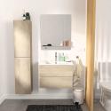 Ensemble meuble simple vasque décor chêne  60cm + vasque + miroir + colonne